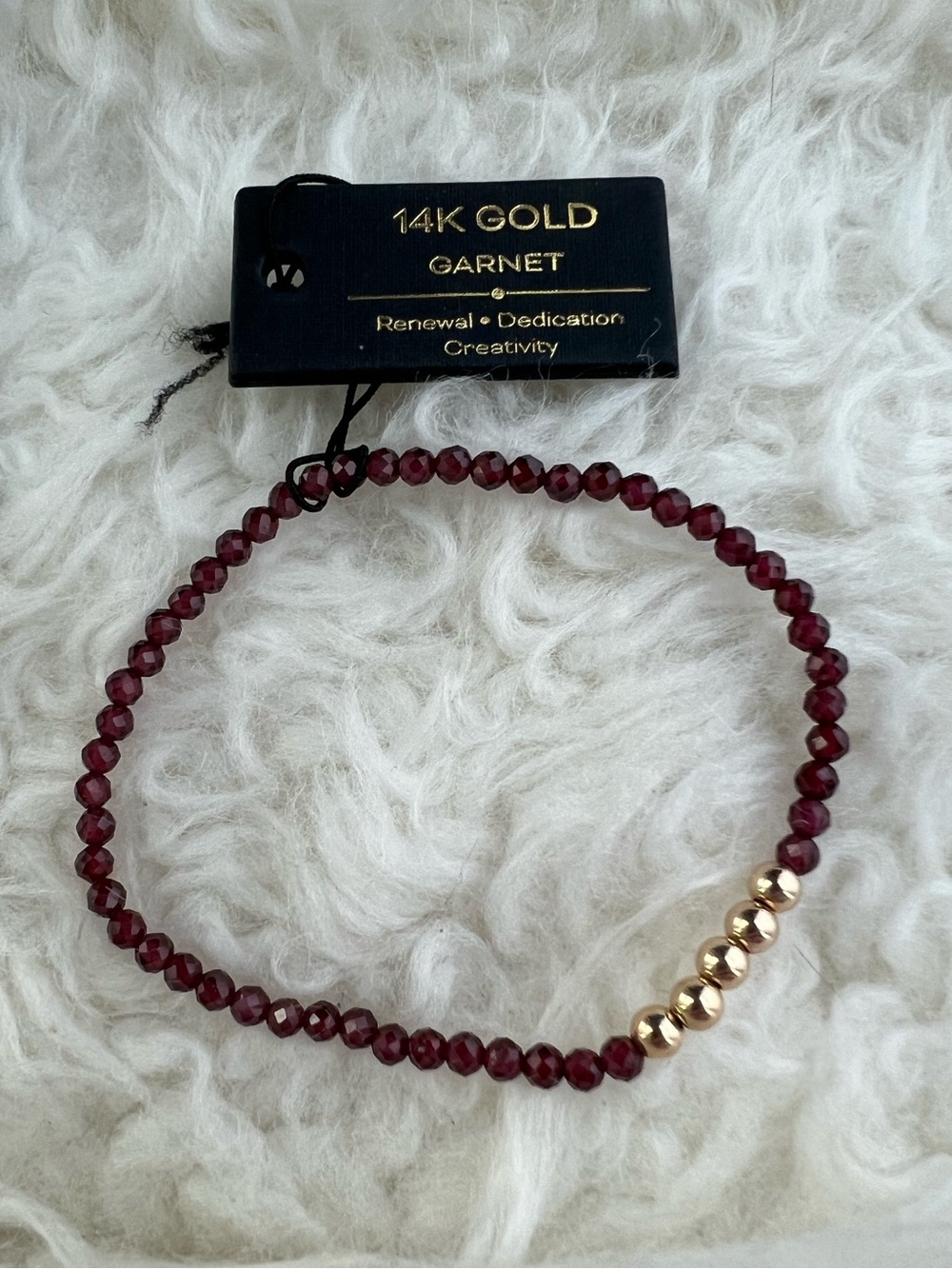 14K Gold Garnet Bead Stretch Bracelet - Garnet